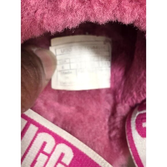 UGG Women's Pink Fluffy Shearling Slide Slippers With Elastic Strap Size 6 - Picture 9 of 10